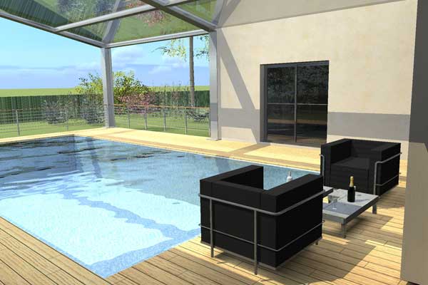 plan de maison moderne modele TOLEDA vue piscine