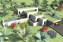 plan de maison contemporaine originale modèle CADAQUES vue aerienne