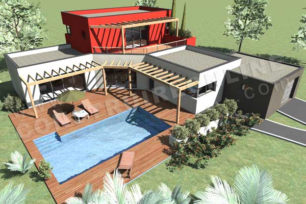 plan de maison contemporaine a etage modele CLAPOTIS toiture