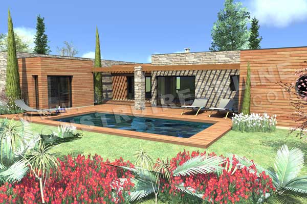 plan maison en toit plat piscine COSMOS