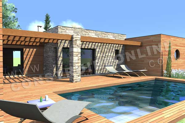 plan maison en toit plat piscine COSMOS_2