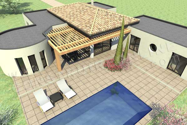 plan de maison moderne CAMELIA ciel piscine
