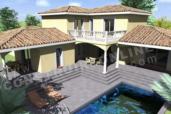 Plan de maison etage traditionnelle OLIVETTE vue dessus terrasse