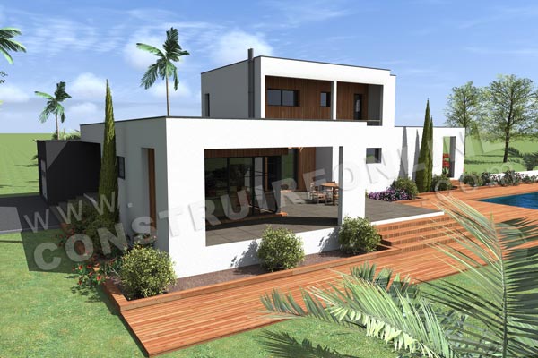 Plan de maison etage contemporaine cubique HORIZON vue effet