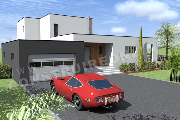 Plan de maison etage contemporaine cubique HORIZON vue garage