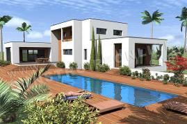Plan de maison etage contemporaine cubique HORIZON vue terrasse