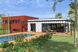 Plan de maison pente contemporaine VEGAS vue piscine