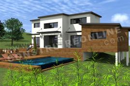 plan maison contemporaine terrain pente CROCUS piscine