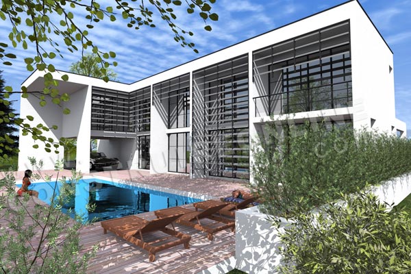 plan maison contemporaine piscine IOTA
