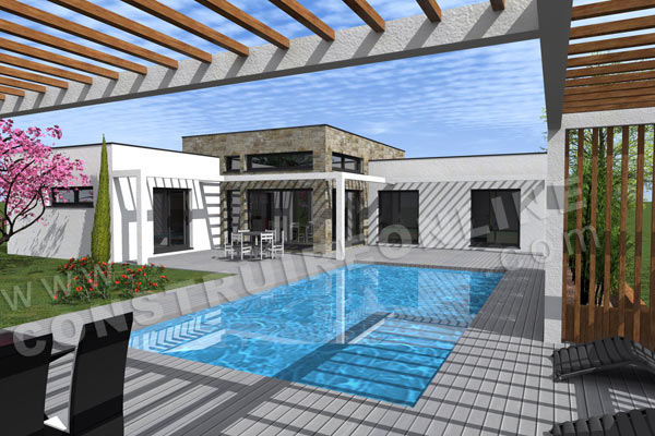 plan maison contemporaine pool house EQUATION