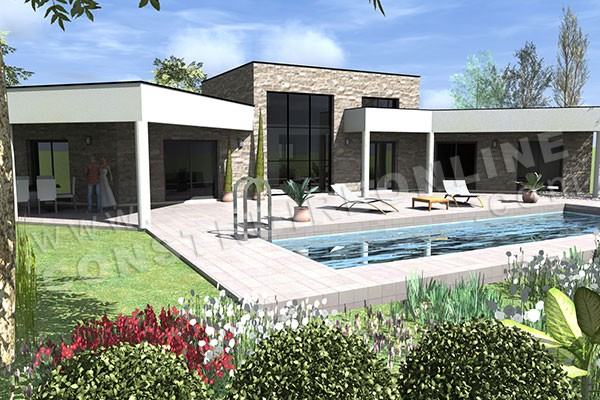 plan de maison en U contemporaine AMAZONE piscine