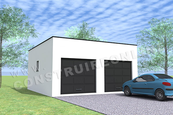 plan garage double 2 portes toit plat 1