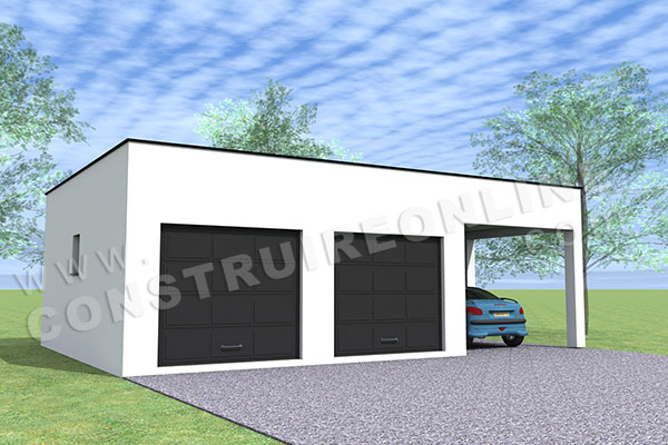 plan garage double 2 portes toit plat carport 1