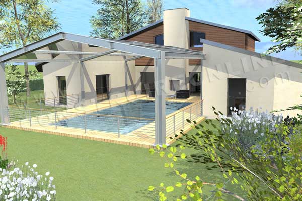 plan maison contemporaine avec piscine