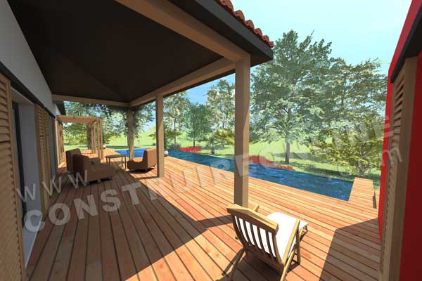 plan de maison moderne modele SAKAWOULE vue piscine
