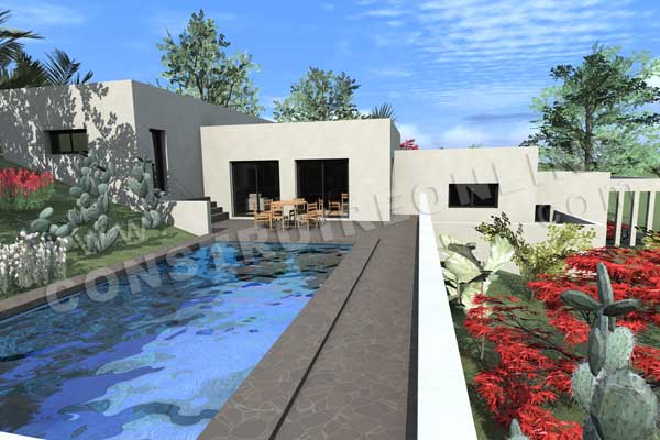 plan de maison contemporaine originale modèle CADAQUES vue piscine
