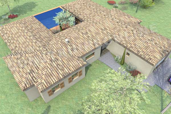 plan de maison en U mediterraneenne ESTRAN ciel garage