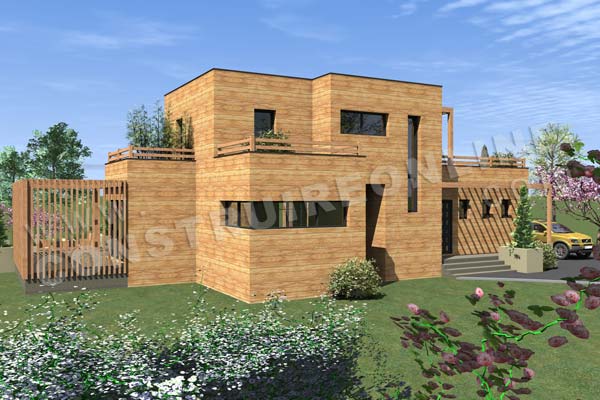 Plan de maison bois etage contemporaine INFINITY vue arrière