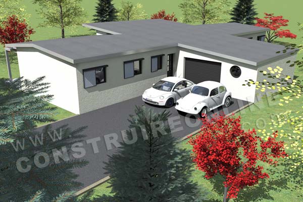 Plan de maison contemporaine bois pilotis ZENITH vue garage