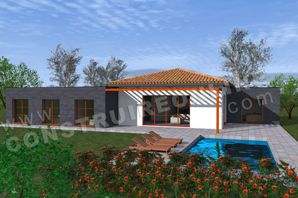 plan maison moderne piscine SOFA