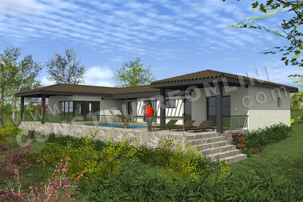 Plan de maison moderne terrain pente FAIRWAY vue terrasse