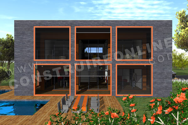 Plan de maison etage contemporaine cubique BOXY vue facade Sud