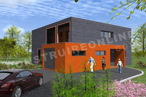 Plan de maison etage contemporaine cubique BOXY vue garage