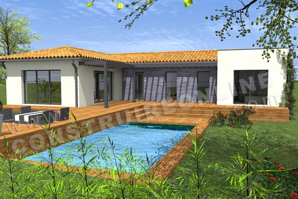 plan de maison moderne TETRIS piscine