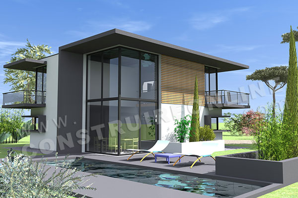 plan de maison contemporaine vue terrasse DELTA T4_1