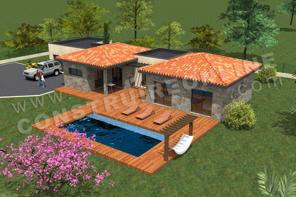 plan maison moderne piscine GENISSE