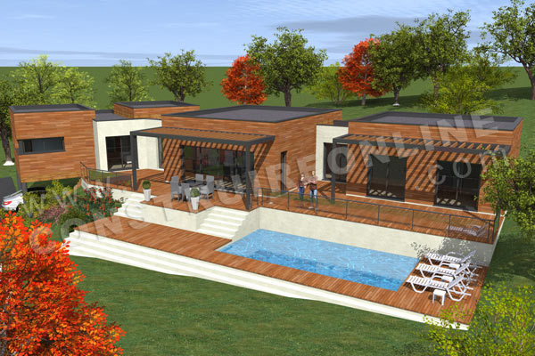plan maison contemporaine piscine QUARTET