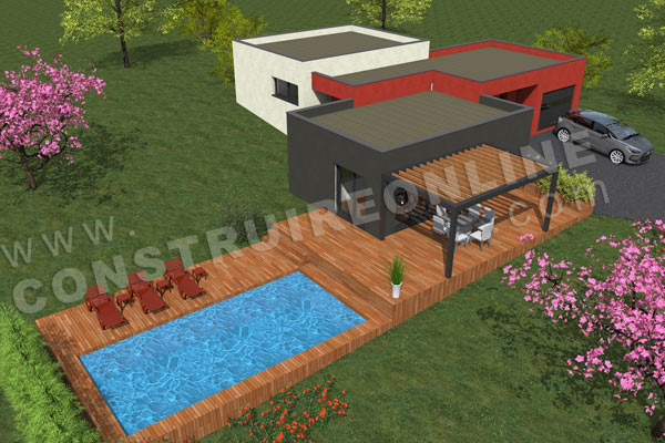 plan maison contemporaine dessus piscine ENCELADE