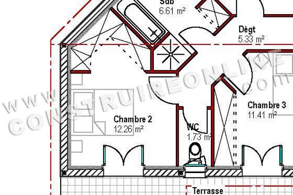 détail plan de maison contemporaineDOUBLE TRANCHANT