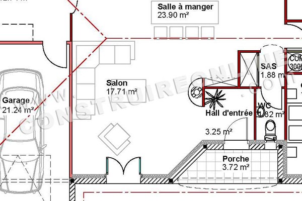 détail plan de maison traditionnelle plain pied modèle BETIZ