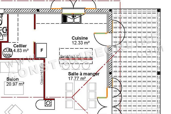 détail plan de maison traditionnelle ranch sous sol étage modèle SUELLEN